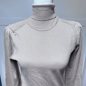 Adec 2 sz L Turtleneck Silk Cotton Cashmere Long Puff Sleeve Sweater Pullover